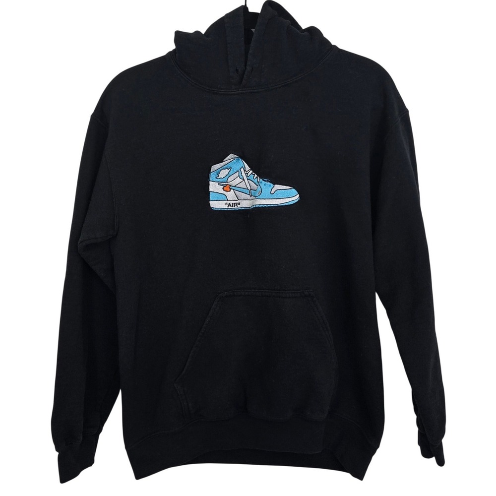 Gnarlythreads Black Hoodie Embroidered Off White Air Jordan‎ 1 Sneakerhead Small